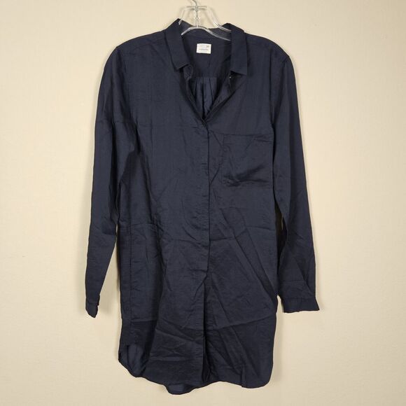 Tuckernuck Pomandere Silk Shirt Dress Medium Navy Minimal Shift Wool Womens 38 - Picture 4 of 15